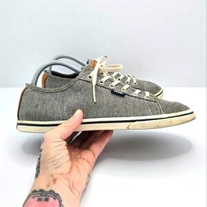 Vans | nautical blue white pinstripes preppy canvas low-top sneakers WMS 9.5